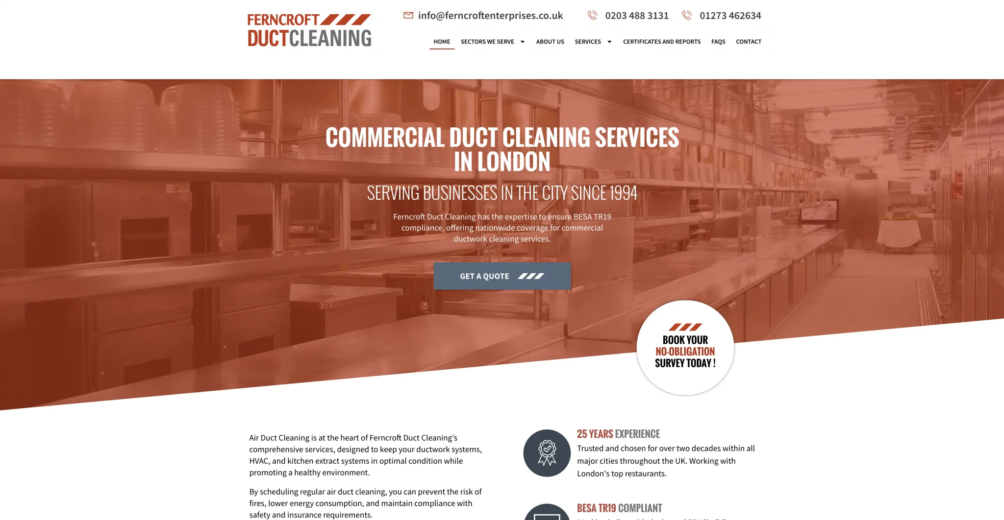 Ferncroft Duct Cleaning WordPress website homepage