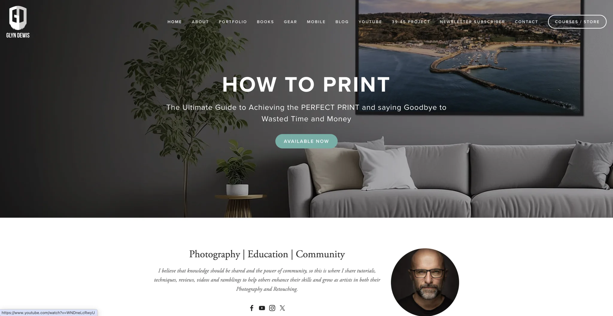 Glyn Dewis photography website built on Squarespace