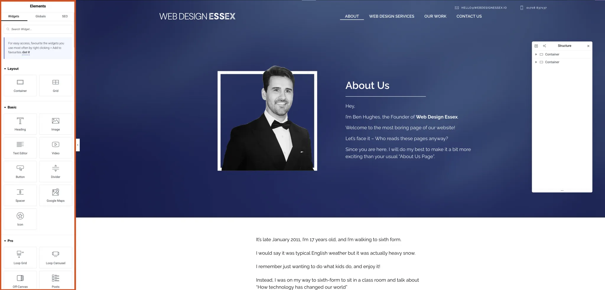WordPress page builder example showing drag-and-drop design interface