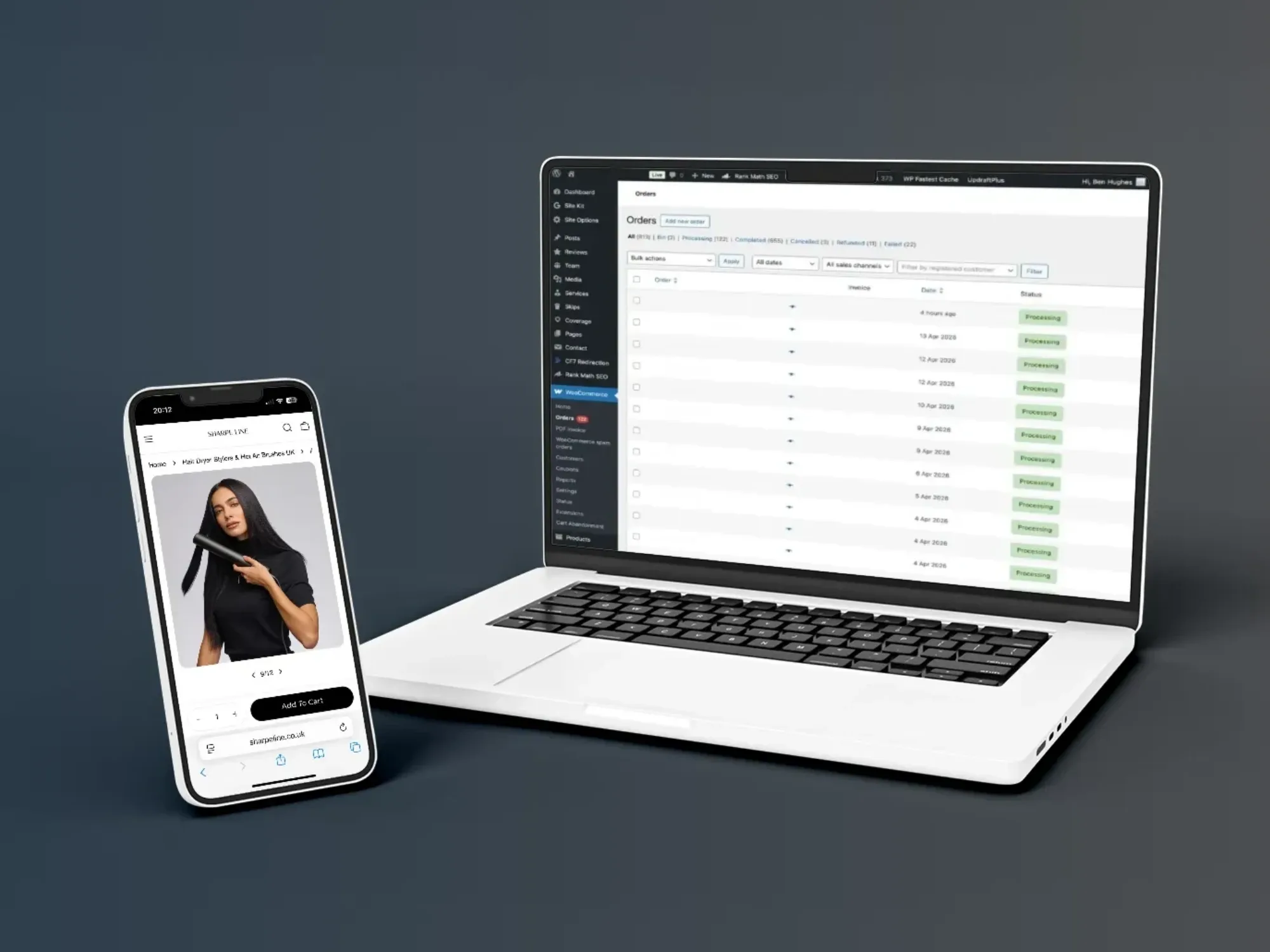 eCommerce order management dashboard and mobile product page