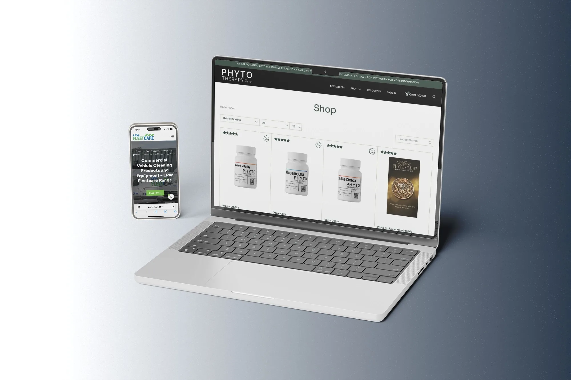 Phytotherapy Store and LPW eCommerce websites on laptop and mobile