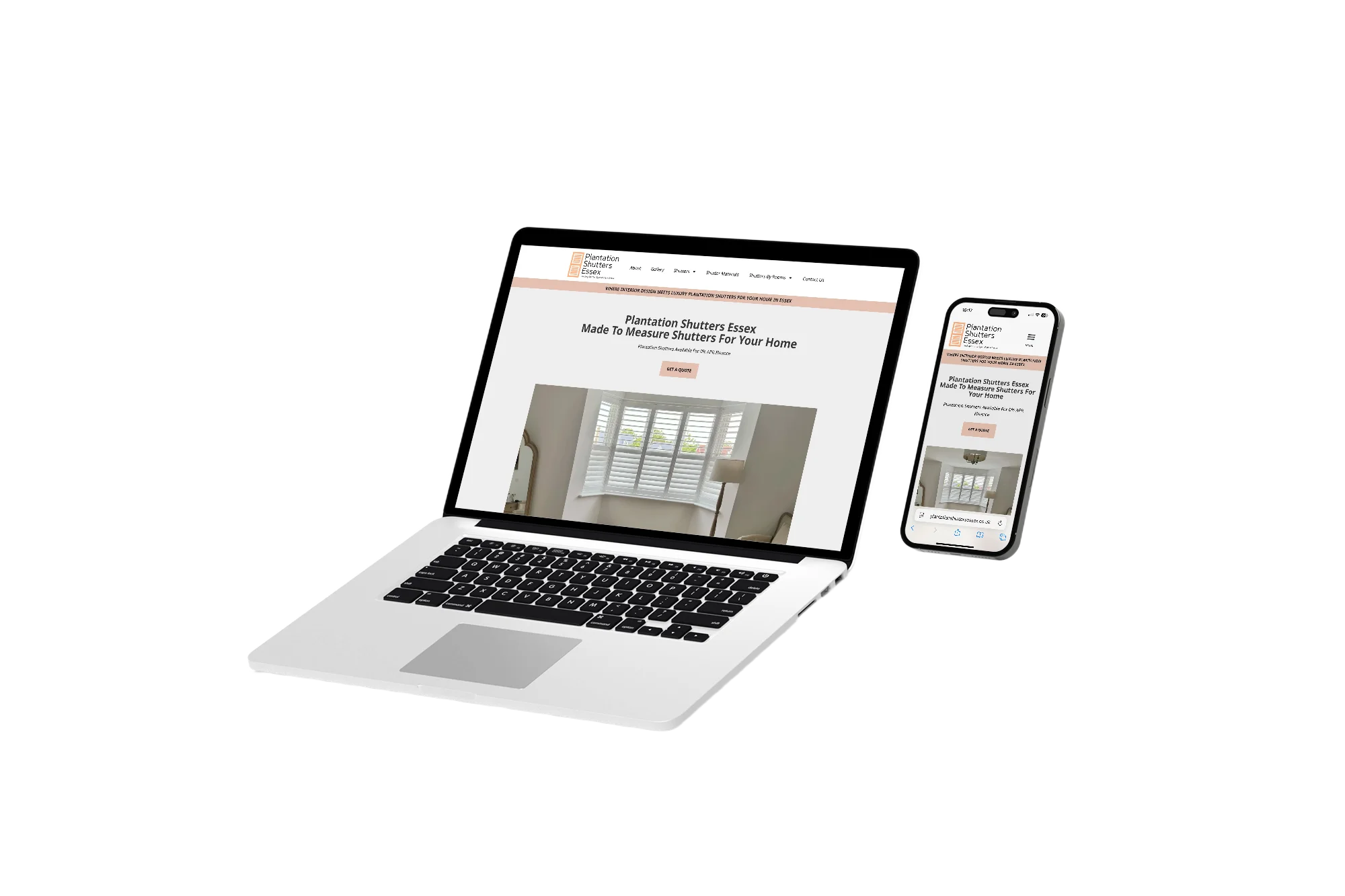 Plantation Shutters Essex - laptop and phone device mockup by Web Design Essex Chelmsford