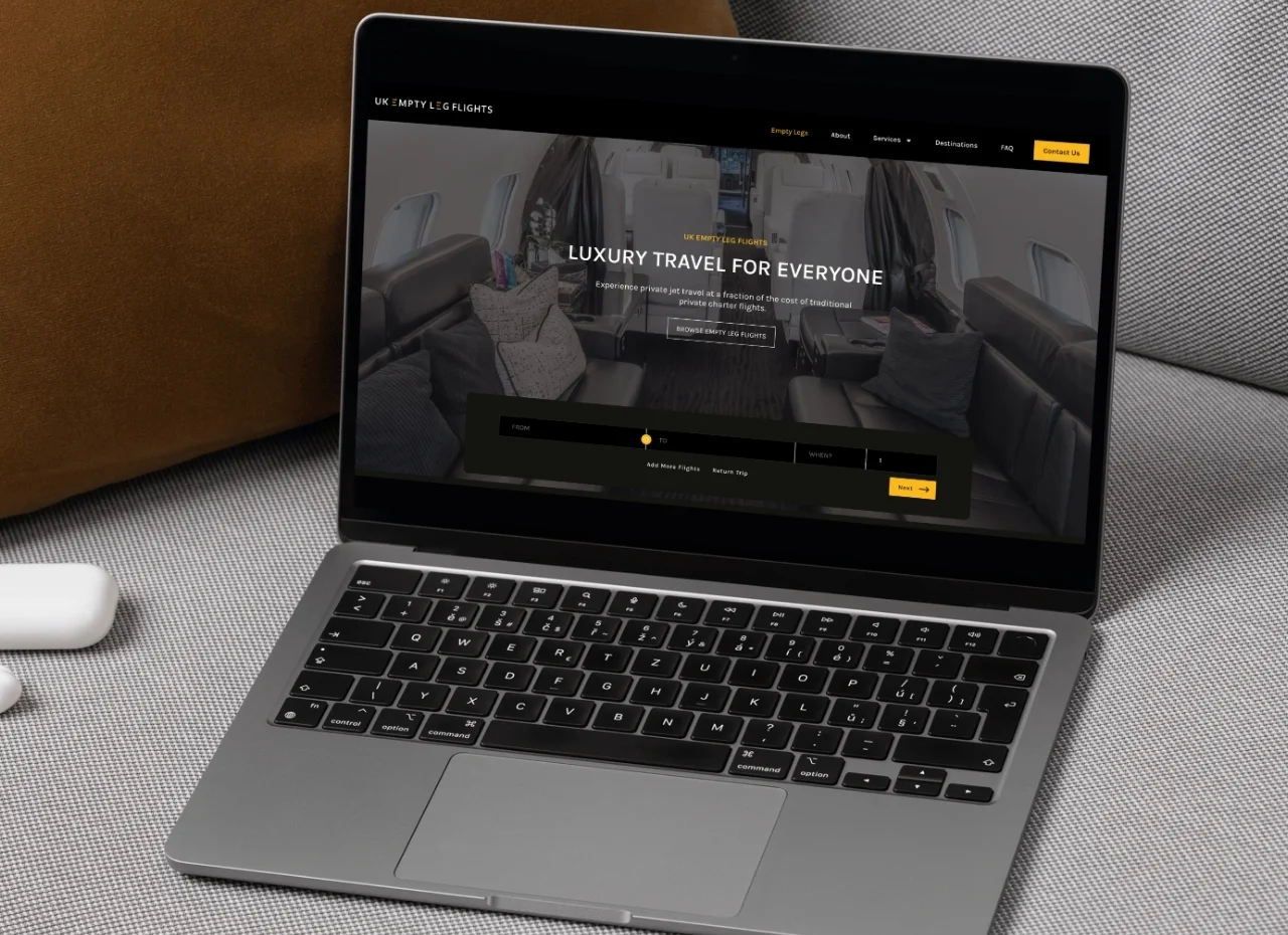 UK Empty Leg Flights website design