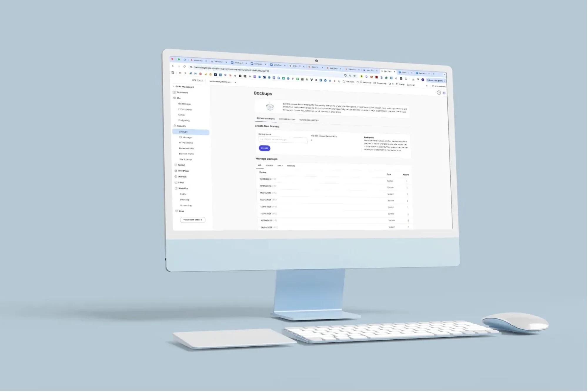 Managed website hosting on a modern desktop